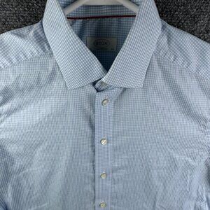 Eton Button Up Shirt Long Sleeve Men Cotton Blue Check 16.5 Contemporary Adult